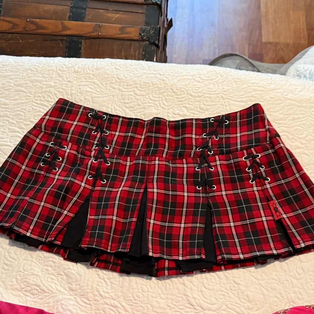 Tripp NYC Red and Black Plaid Skater Skirt